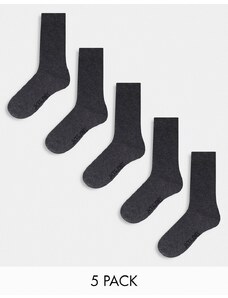 Jack & Jones - Confezione da 5 paia di calzini grigio scuro mélange