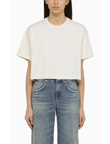 AUTRY T-shirt cropped color crema in cotone