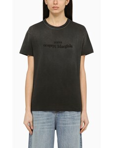 Maison Margiela T-shirt nera effetto slavato in cotone con logo inverso