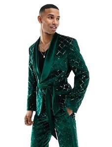 ASOS DESIGN - Giacca da abito skinny verde scuro con paillettes a rombi