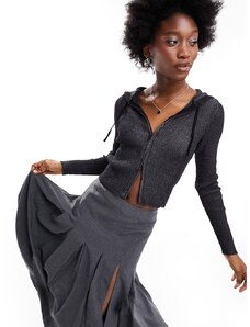 Monki - Cardigan in maglia a maniche lunghe con doppia zip a coste, colore nero in due tonalità