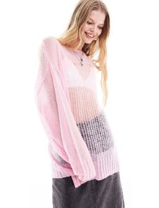 Monki - Maglione ampio rosa testurizzato con pannello trasparente