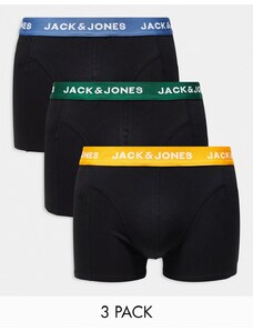 Jack & Jones - Confezione da 3 boxer aderenti neri con fascia in vita colorata-Nero
