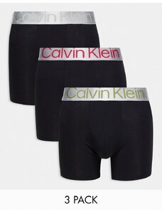 Calvin Klein Steel - Confezione da 3 paia di boxer neri con fascia in vita a contrasto-Nero