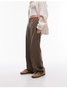 Topshop - Pantaloni a vita bassa marroni a righe-Marrone