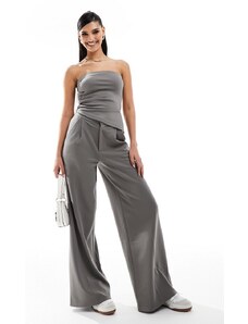 ASOS DESIGN - Pantaloni eleganti con fondo ampio color antracite in coordinato-Grigio