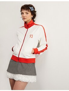 ASOS DESIGN - Giacca sportiva color crema e rossa con zip e stampa 93-Bianco