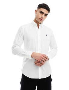 Polo Ralph Lauren - Camicia in tessuto seersucker bianca con logo-Bianco