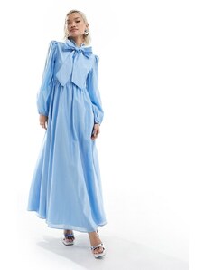 Sister Jane - Vestito al polpaccio blu chiaro a maniche lunghe con fiocco