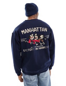 ASOS DESIGN - Felpa oversize blu navy con stampe "Manhattan Running"