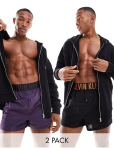 Calvin Klein - Intense Power - Confezione da 2 boxer aderenti neri con fascia in vita con logo colorato-Nero
