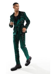 ASOS DESIGN - Pantaloni da abito skinny con paillettes a rombi verde scuro