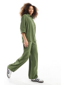 JDY - Pantaloni a vita alta kaki a righe a fondo ampio in coordinato-Verde