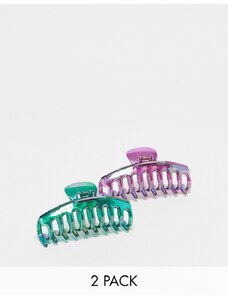 DesignB London - Confezione da 2 fermagli per capelli viola e verde iridescenti-Multicolore