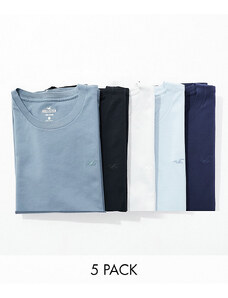 Hollister - Confezione da 5 T-shirt girocollo in diverse tonalità di blu-Multicolore