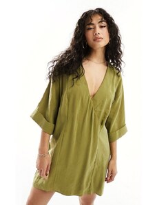 ASOS DESIGN - Vestito corto squadrato oversize verde oliva con colletto a portafoglio
