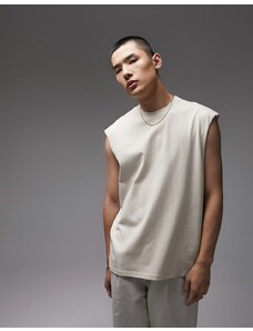 Topman - T-shirt oversize color pietra senza maniche-Neutro