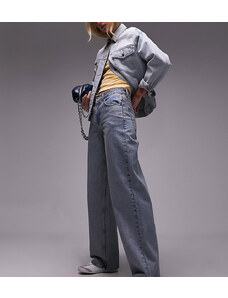 Topshop Tall - Jeans con cinturino sul retro effetto candeggiato sporco-Blu