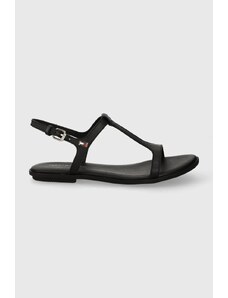 Tommy Hilfiger sandali in pelle TH FLAT SANDAL donna colore nero FW0FW07930