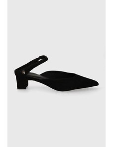 Tommy Hilfiger tacchi in pelle scamosciata TH POINTY MID HEEL LEATHER MULE colore nero FW0FW07718