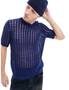 ASOS DESIGN - T-shirt in maglia traforata blu navy vestibilità comoda