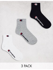 Champion - Confezione da 3 paia di calzini corti grigi, bianchi e neri-Multicolore
