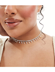 ASOS Curve ASOS DESIGN Curve - Collarino argentato con perle sintetiche e cristalli incastonati-Argento
