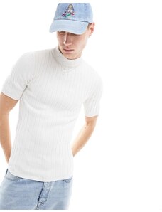 ASOS DESIGN - T-Shirt dolcevita attillata in maglia a coste bianca-Bianco