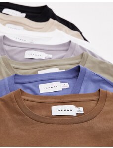 Topman - Confezione da 7 t-shirt classiche colore nero, bianco, grigio, pietra, blu, marrone e kaki-Multicolore