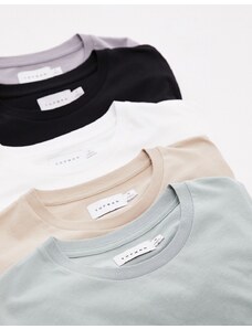 Topman - Confezione da 5 t-shirt classiche nera, bianca, color pietra, grigia e salvia-Multicolore
