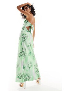 ASOS DESIGN - Vestito lungo a fascia verde a fiori con dettaglio a foulard-Multicolore
