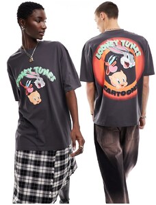ASOS DESIGN - T-shirt oversize unisex antracite con grafica "Looney Tunes" su licenza sul retro-Grigio