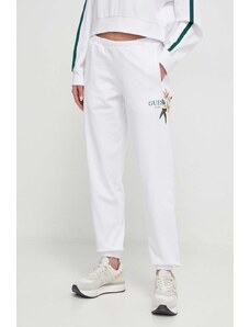 Guess pantaloni da jogging in cotone colore bianco con applicazione
