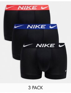 Nike - Dri-Fit Essential Micro - Confezione da 3 boxer aderenti neri in microfibra Dri-Fit con elastico in vita nero, rosso e blu
