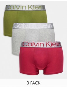 Calvin Klein Steel - Confezione da 3 boxer aderenti verde, grigi e rosa-Multicolore