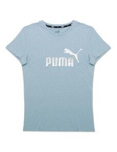 T-shirt azzurra da donna con logo argento Puma Essentials +