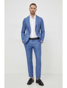 BOSS pantaloni in lino colore blu