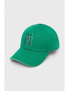 Tommy Hilfiger berretto da baseball in cotone colore verde con applicazione