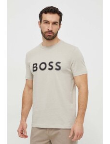Boss Green t-shirt in cotone uomo colore beige con applicazione