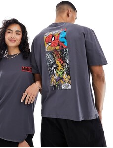 ASOS DESIGN - T-shirt oversize antracite con grafica di fumetti Marvel su licenza-Grigio