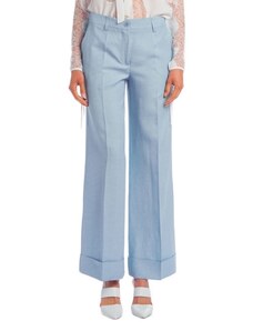 P.A.R.O.S.H. Pantalone donna largo azzurro in lino e viscosa con risvolto