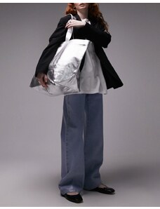 Topshop - Lucy - Maxi borsa oversize in pelle color argento