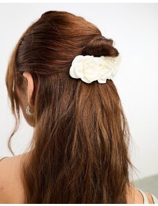 True Decadence - Fermaglio per capelli in raso crema con fiori-Bianco