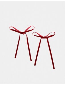 DesignB London - Confezione da 2 nastri per capelli in velluto bordeaux-Rosso