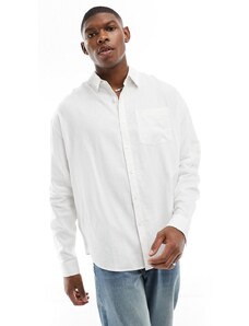 New Look - Camicia in misto lino bianca a maniche lunghe-Bianco