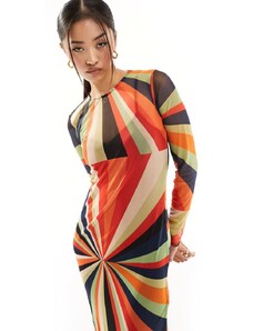 Never Fully Dressed - Vestito con gonna al polpaccio in rete con stampa a raggiera-Multicolore