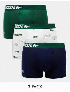 Lacoste - Confezione da 3 paia di boxer aderenti verdi in cotone elasticizzato con logo-Verde