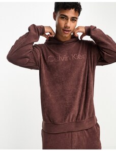Calvin Klein - Felpa con cappuccio da casa in spugna color bordeaux profondo-Brown