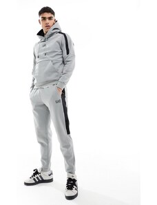 Armani - EA7 - Joggers felpati grigi con logo, profili a contrasto e fondo elasticizzato in coordinato-Grigio