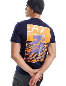 Armani - EA7 - T-shirt blu navy con riquadro sul davanti e logo sul retro